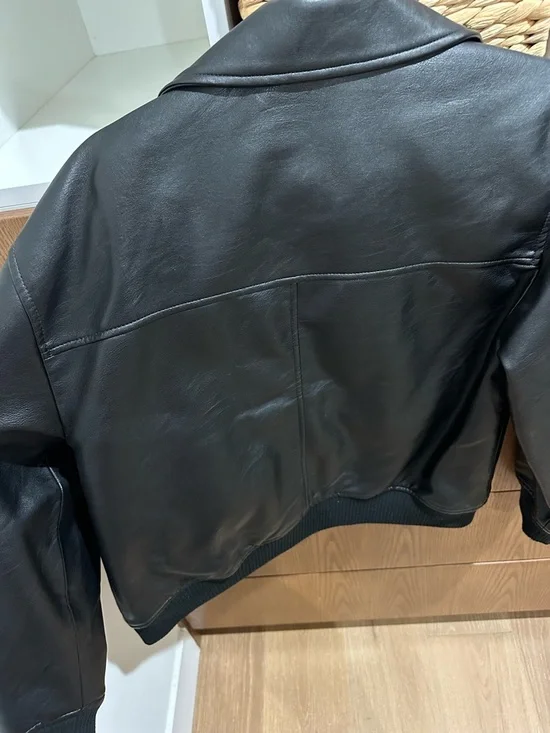 Abercrombie & Fitch Black Leather Bomber-Style Jacket - Picture 3 of 4